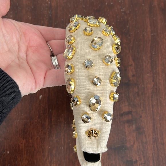 Lele Sadoughi Embellished Linen Knotted Headband Natural NWT - Picture 7 of 13